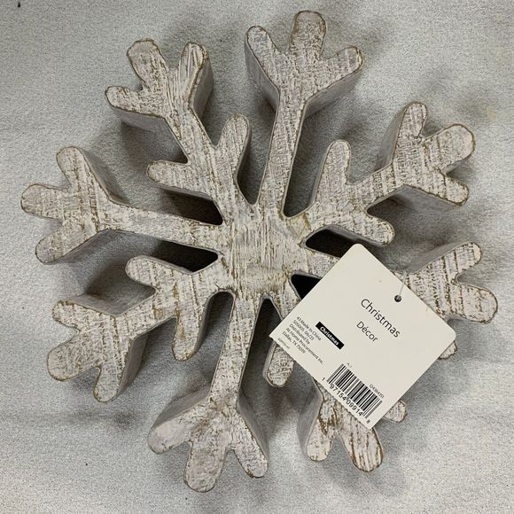 Snowflake Christmas Table Mantle Shelf Free Standing Rustic White Sign Decor 1pc - Picture 7 of 7